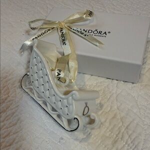 Pandora White Sleigh Ornament with Silver Accents
